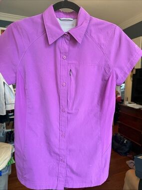 Women’s Short-Sleeve Button Front Shirt in Purple